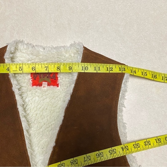 Pypsa Vest Mens size 44 Brown Suede Leather Sherpa lined Vest - Picture 12 of 14